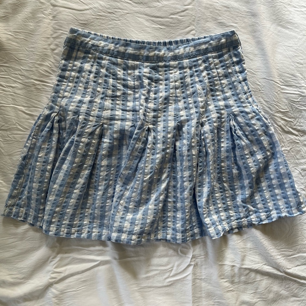 Japna Blue and White Checkered Mini Skirt
